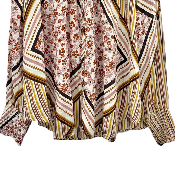Cato Bohemian Mixed Print Button Up Blouse Shirred Cuffs Size XL - Picture 2 of 8